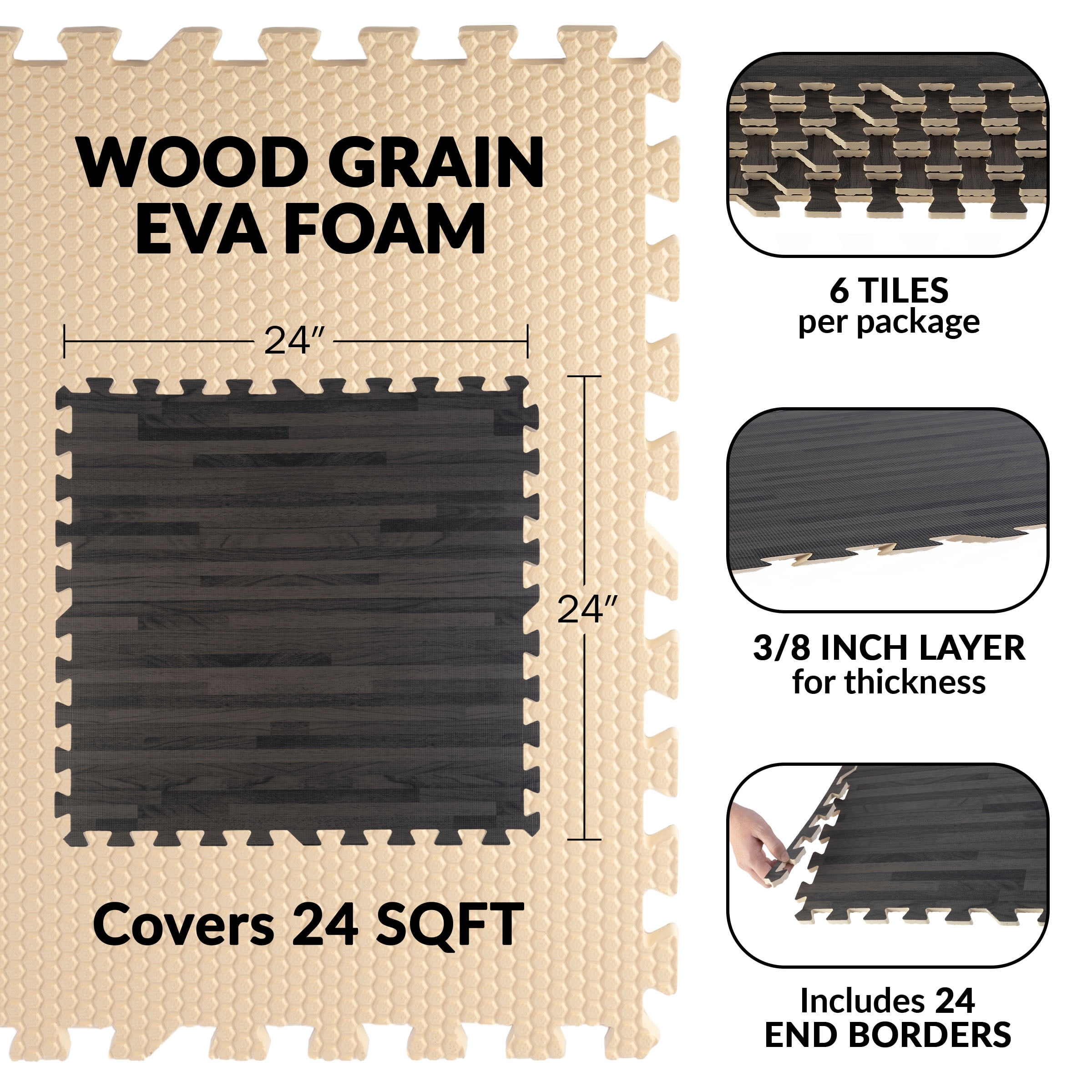 Stalwart Eva 24.00 sqf Interlocking Wood Grain Foam Floor Tiles, 6-Tiles