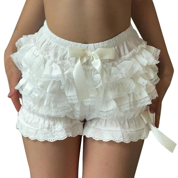 Aayomet Gym Shorts Women Ruffle Lace Trim Pumpkin Pants Sexy Boy Shorts  Layered Bottoms Fairy Sweet Pettipants (White, L) 