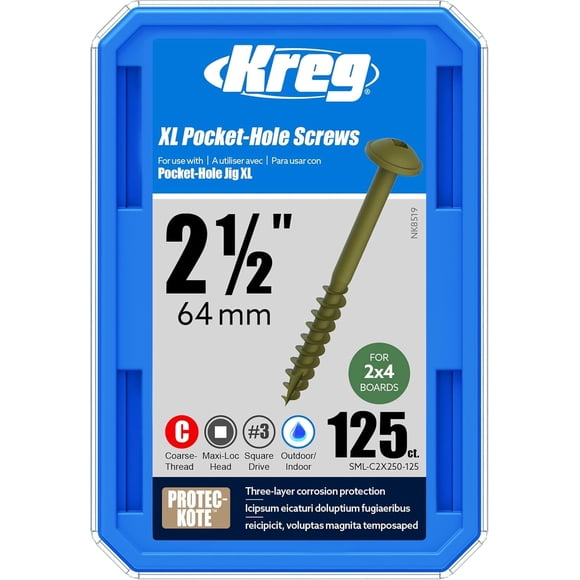 Kreg SML-C2X250-125 HD Pocket Screws, 2-1/2 Inch (125 Count)