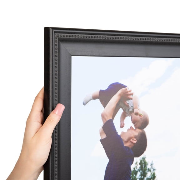 ArtToFrames 12x24 Inch Matte Black with Beads Picture Frame, This Black Wood Poster Frame is Great for Your Art or Photos, Comes with 060 Plexi Glass (4065)