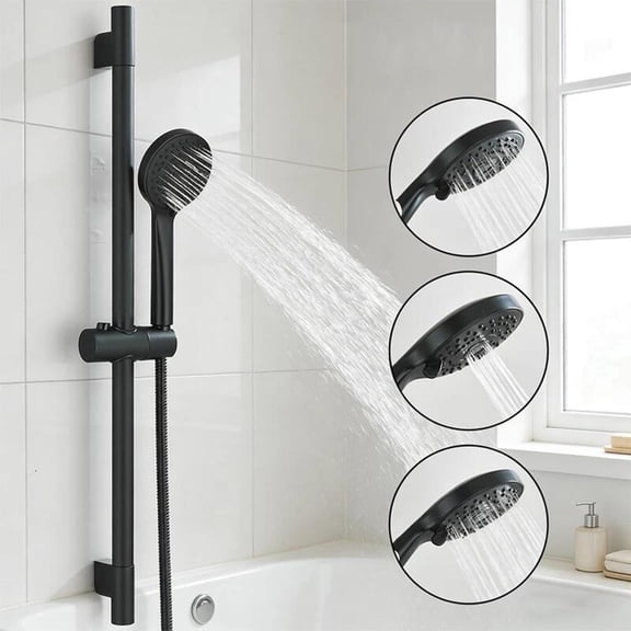 Black Shower Slide Bar System Handheld Shower with Adjustable Slide Bar and Hose