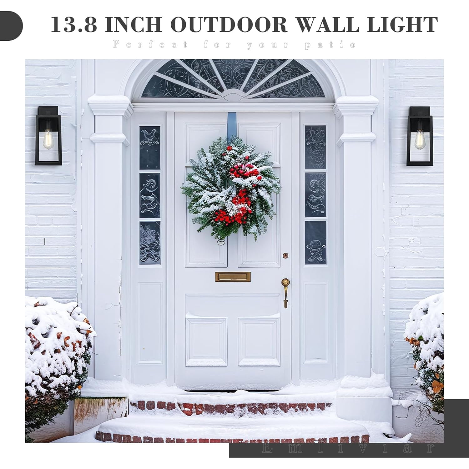 Emliviar Outdoor Wall Lantern, 13.8 Inch Exterior Porch Light in Black Finish with Clear Glass, WE212B BK