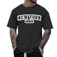 thumbnail image 2 of Rggeeun Men'S T-Shirt Stylish New York Letter Print Short Sleeve Crew Neck Breathable Cotton Linen Knit Summer For Workout Lightweight Tee,Black,Xxxxl, 2 of 4