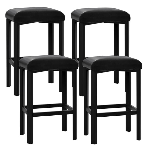 Kojooin 24 Inch Bar Stools Set of 4, PU Leather Upholstered Bar Chairs with Thick Seat and Heavy Duty Metal Frame for Kitchen Island or Bar Counter