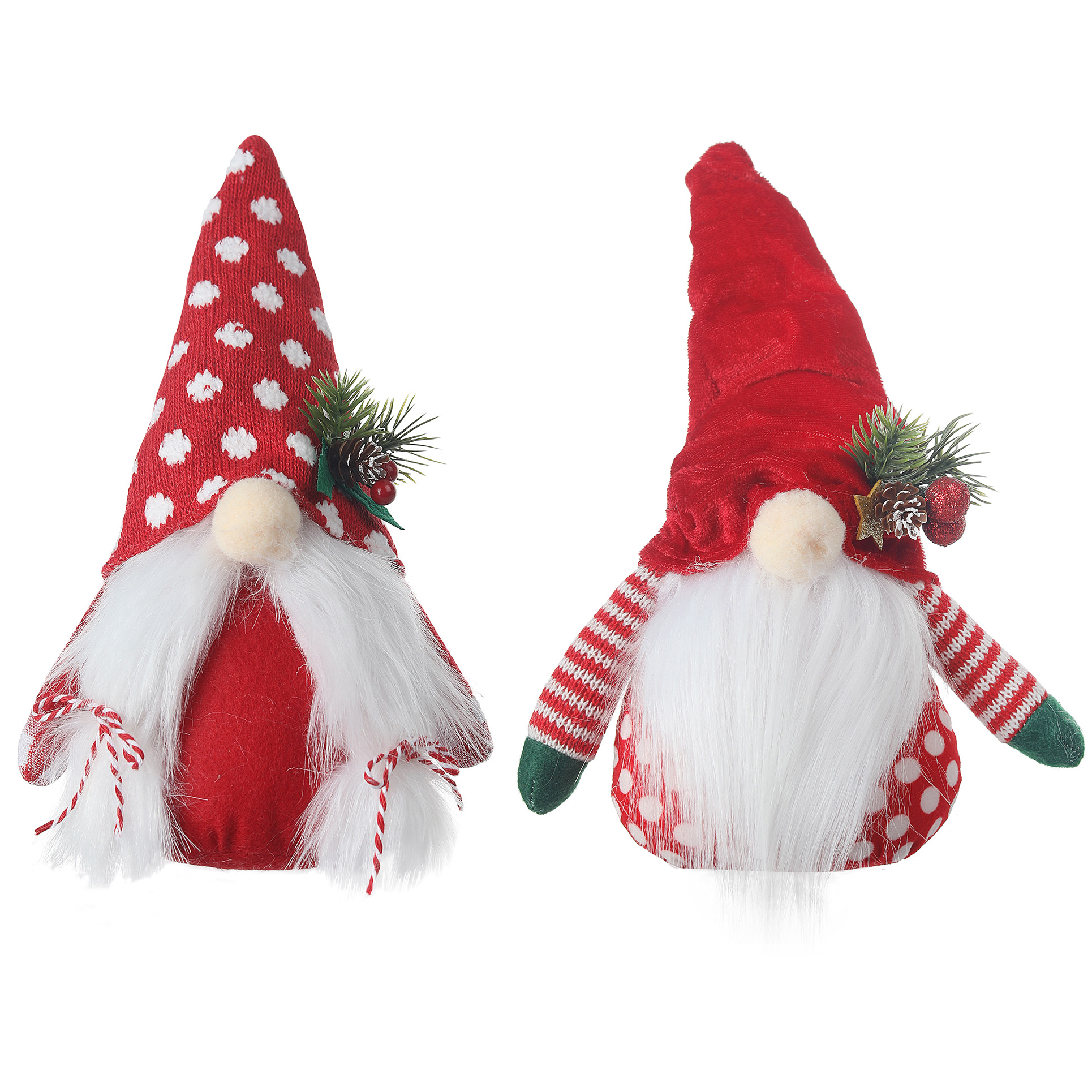 Holiday Time Red and White Fabric Christmas Gnome Tabletop Decoration, Set of 2