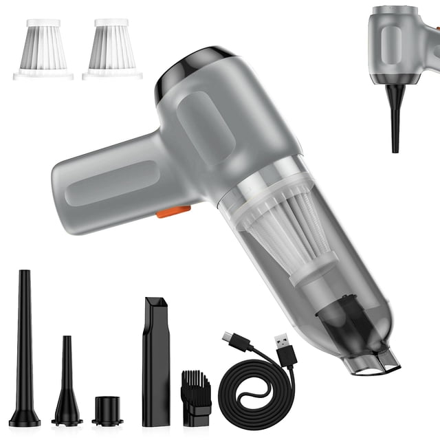 Fanisic Mini aspiradora de coche, aspiradora de mano inalámbrica, recargable, 15000 PA, fuerte succión, 3 en 1 para el polvo, soplador de aire, bomba de mano para coche, teclado, hogar, oficina
