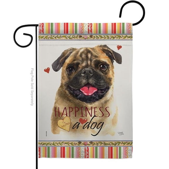 Breeze Decor G160210-BO 13 x 18.5 in. Dog Pug Happiness Double-Sided Decorative Vertical Garden Flag