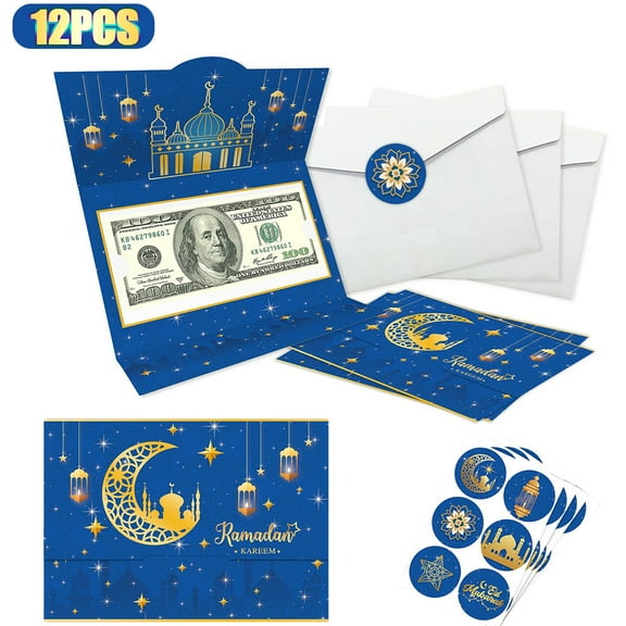 Eid Mubarak Money Envelope for Gifting,Ramadan Money and Gift Card Holders with Envelopes Stickers Eid Al-Adha Greeting Cards for Eid Holiday Celebrations Decorations Party Supplies Party Favors