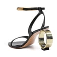 thumbnail image 3 of FSJ Women Sexy Single Strap Pointy Open Toe Circle High Heel Sandals Ankle Strap Dress Party Wedding Bridal Pumps Shoes Size 8 Black Gold, 3 of 4