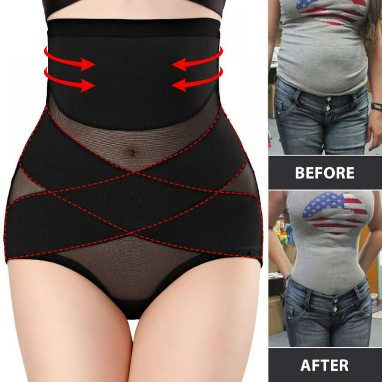 Baywell Women Tummy Control Shapewear Panties Hi-Waist Criss-Cross  Compression Body Shaper Underwear Butt Lifter Slimming Brief Black Tag  XL/US L 