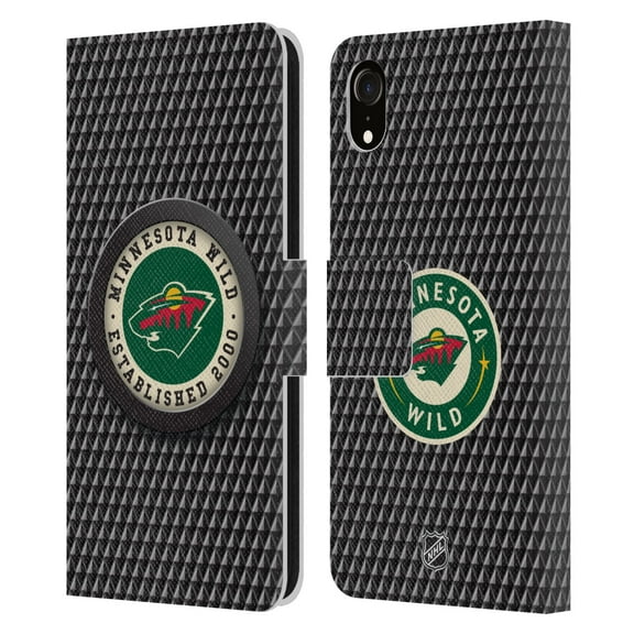 Head Case Designs Officially Licensed NHL Minnesota Wild Puck Texture Leather Book Wallet Case Cover Compatible with Apple iPhone XR