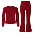 thumbnail image 4 of Splozh 2Pcs Girls Clothes Girls 2 Piece Set Fall Spring Outfits Lounge Sets Long Sleeve Top Wide Leg Pants Sweatsuit Clothing Set Wine,10-11 Years, 4 of 6
