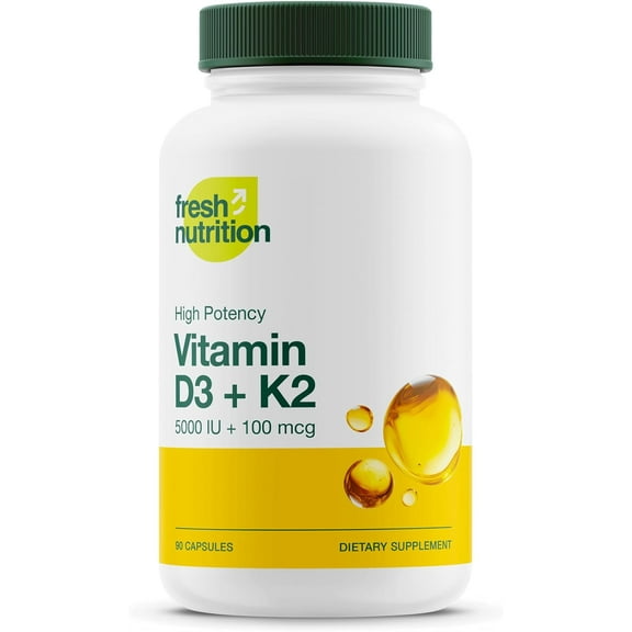 Fresh Nutrition Vegan Vitamin D3 (5000iu/125mcg)   Vitamin K2 (100mcg as MK-7)