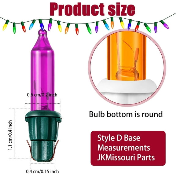 FGERFE-200 Pieces 2.5V Replacement Christmas Tree Light Bulbs 50/100/150/200 Count Mini Incandescent Wire String Light Replacement Bulbs for Xmas Tree Decoration (Green Base with Various Color Bulb)