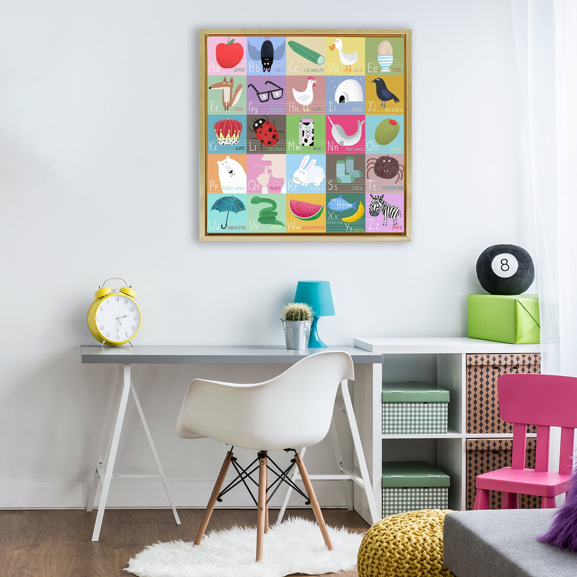 Stupell Industries Alphabet Learning First Words Gold Framed Floater Canvas Wall Art, design by Carla Daly