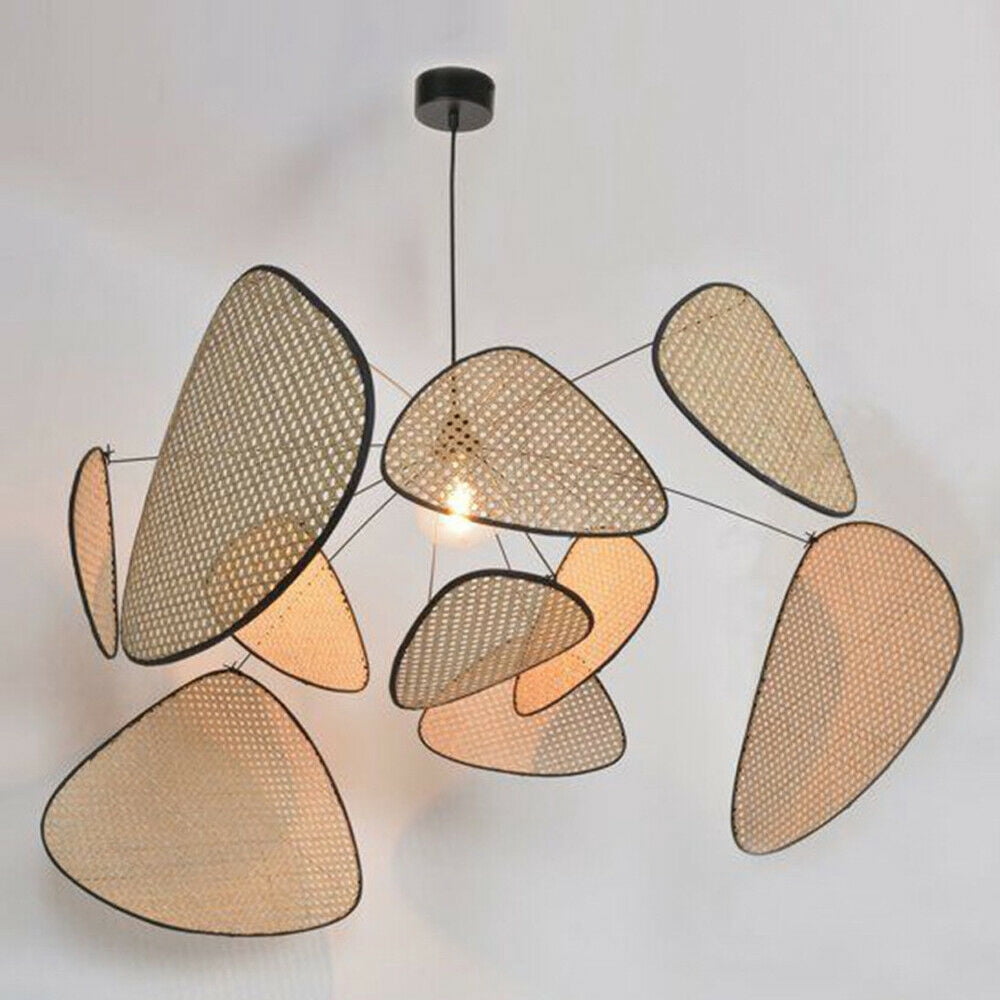 Miumaeov Bamboo Wicker Chandelier Pendant Light Rattan Hanging Lamp Chandelier Light Fixture for Bedroom Dining Room Cafe Bar