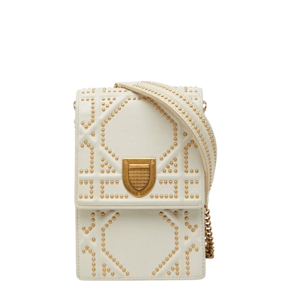 Pre-Owned Christian Dior Dior Diorama Stud Chain Shoulder Bag in White, Ivory, and... (Good)