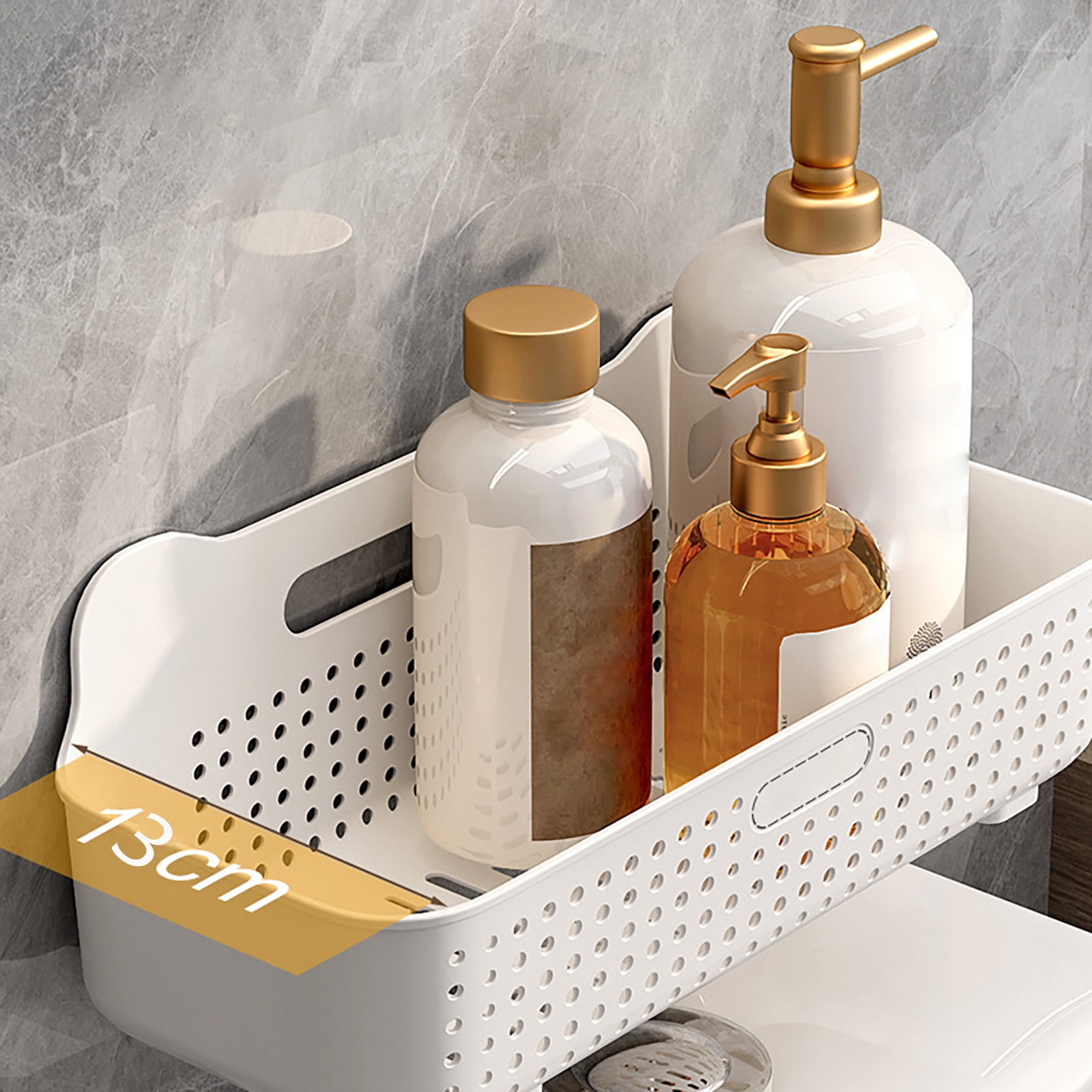 SouMaox Wall Mounted Storage Basket, Adhesive Floating Shelf, Plastic Organizer, Holding Toiletries Washing Supplies for Bathroom Kitchen