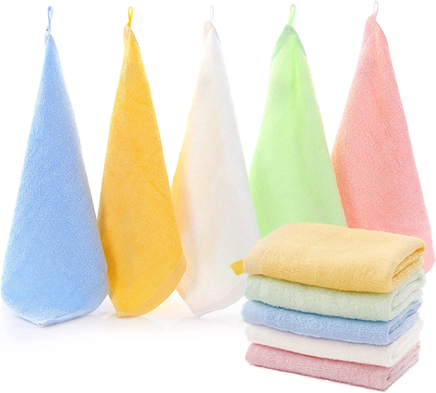 Fymlhomi Towel with Hanging Loop, Hanging Hand Towels, 5 Pieces of Bamboo Towels, Soft and