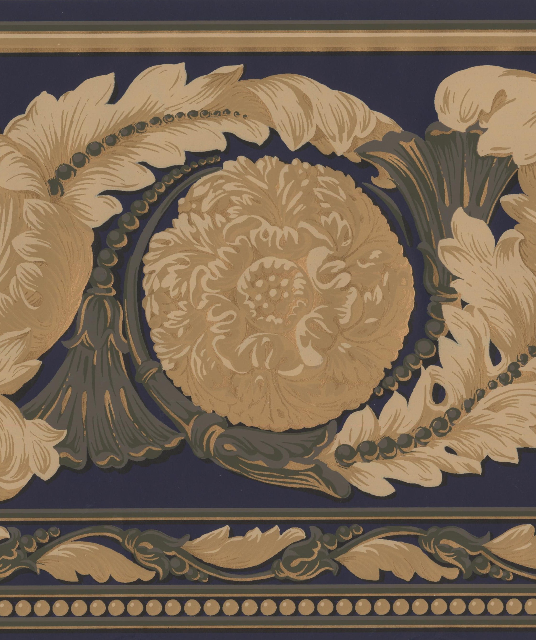 Wallpaper Border Beautiful Gold on Black Modern Damask Wide Wall