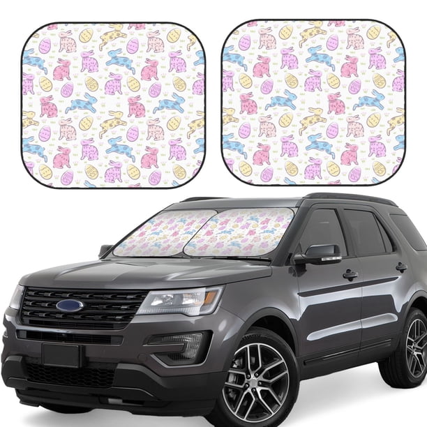 Balery Easter Colorful Rabbit Parasol para parabrisas de coche de 2 piezas | Parasol plegable para parabrisas delantero de coche para la mayoría de sedanes-Large