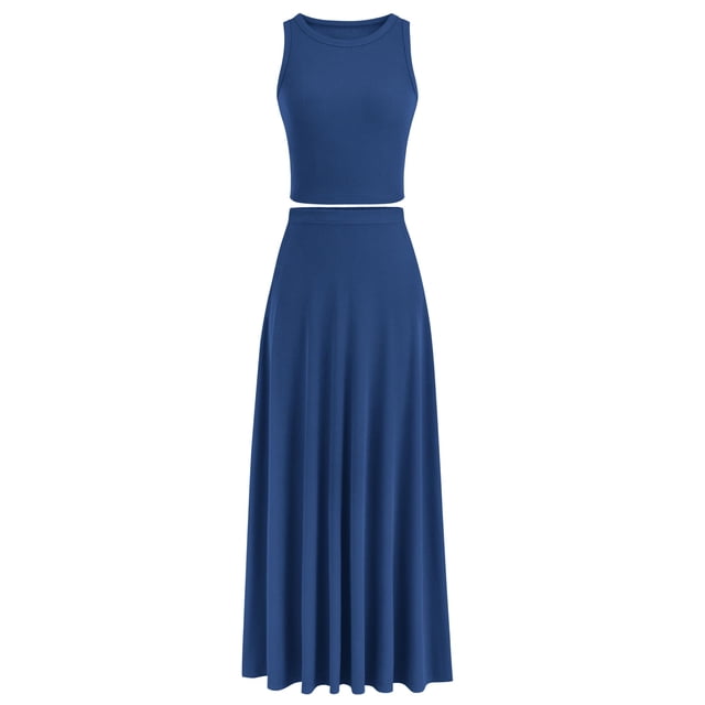 Conjunto de Falda Larga y Top para Mujer PRETTYGARDEN Azul Oscuro Talla L