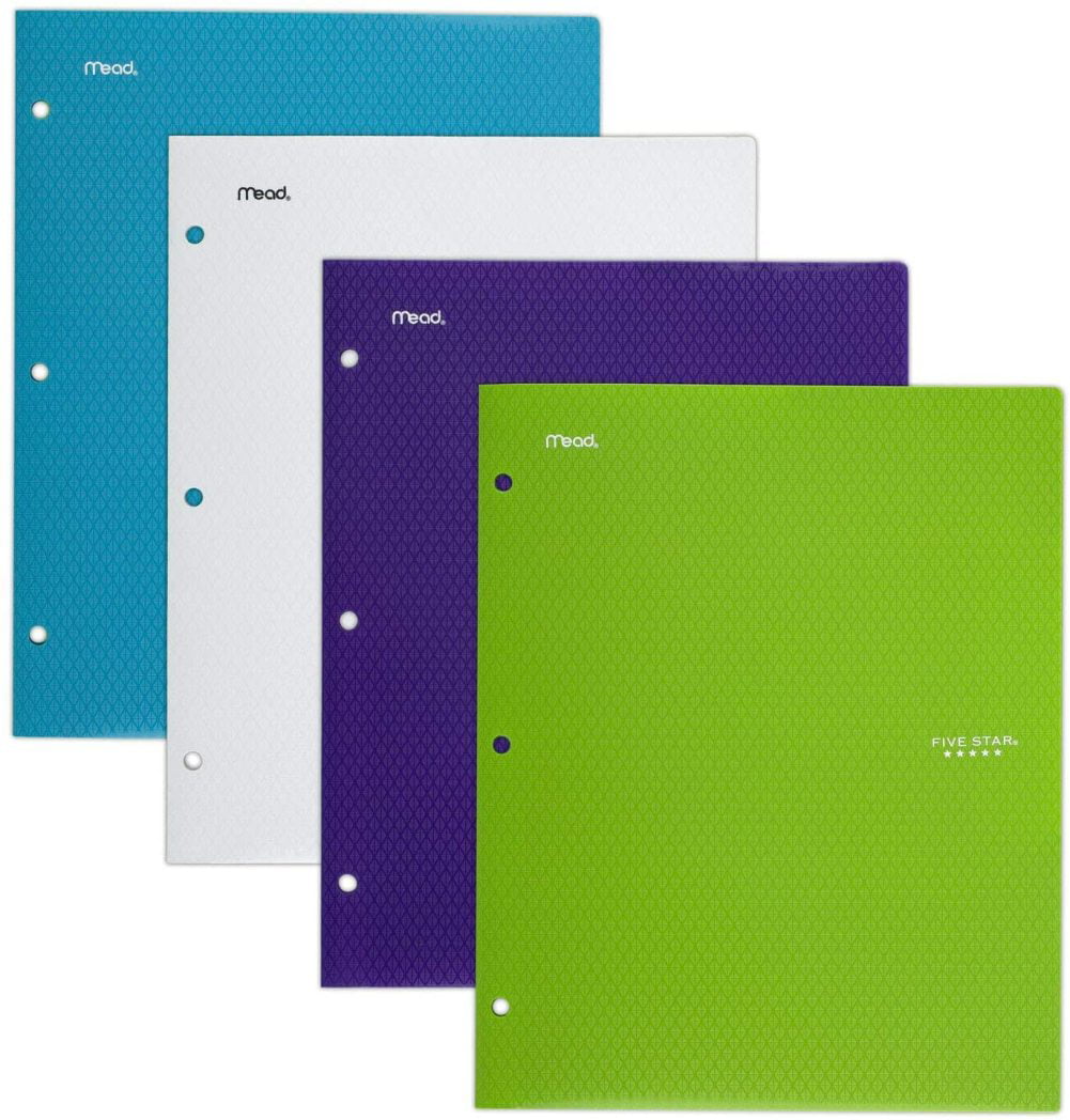 Plastic Colored Folders with Pockets & Prong Fasteners for 3-Ring Binders 38049 for Home School Supplies & Office 11” x 8-1/2” 2 Pocket Folders Stay-Put Folders New Version Assorted 4 Pack 