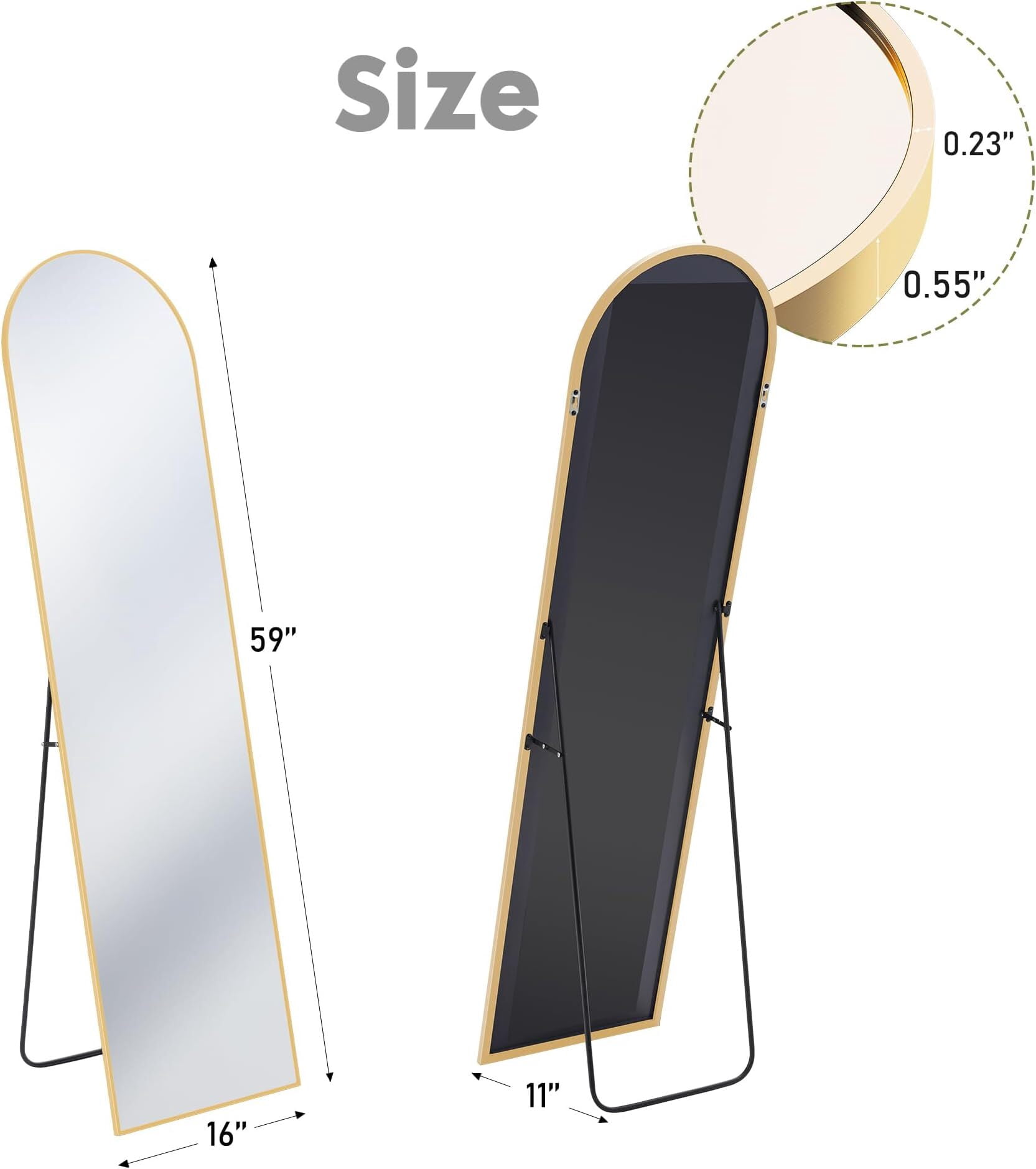 Anyrose 59.1"x16.1" Arched Full Length Mirror Free-Standing Floor Mirror with Aluminum Frame,Gold