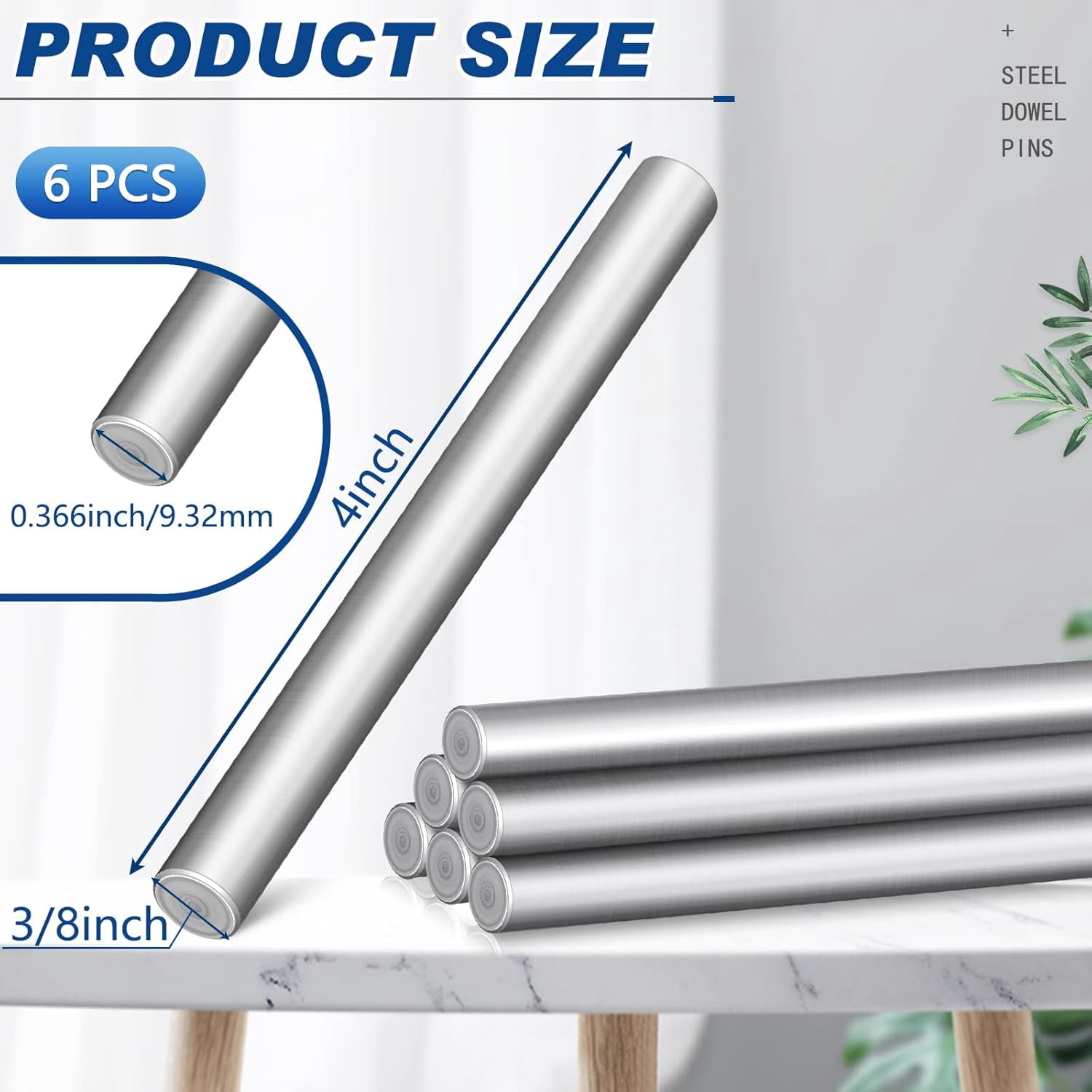 6 Pcs 3/8 x 4 Inch Steel Metal Dowel Pins Bunk Bed Replacement Hardware for 3/8" Pre-drilled Holes 304 Stainless Shelf Pins Support Pegs for Shelf Bracket Bookshelf Cabinet Closet