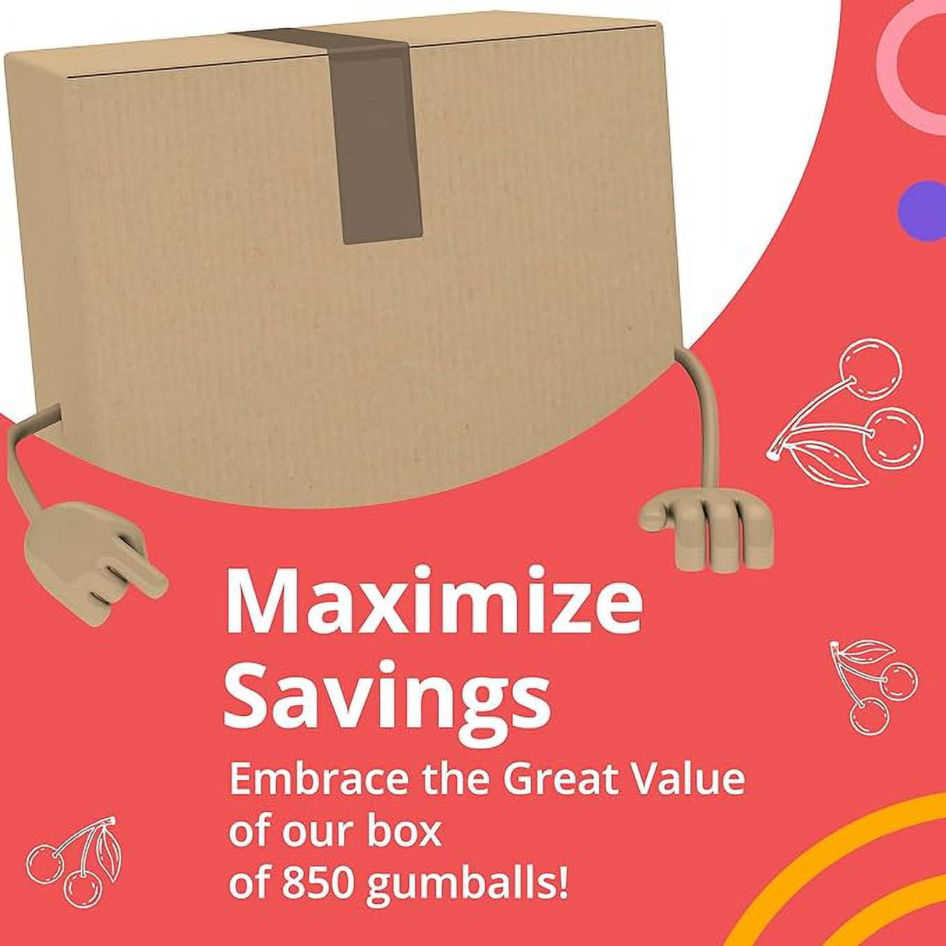 Gumballs for Gumball Machine - 1 Inch Large Gumballs - Cherry Flavored Bubble Gum Red Gumballs - 15 Lb Large Gumballs Bulk Box - 850 Pcs Gumball Machine Refills - Kids Gum - Gum Balls