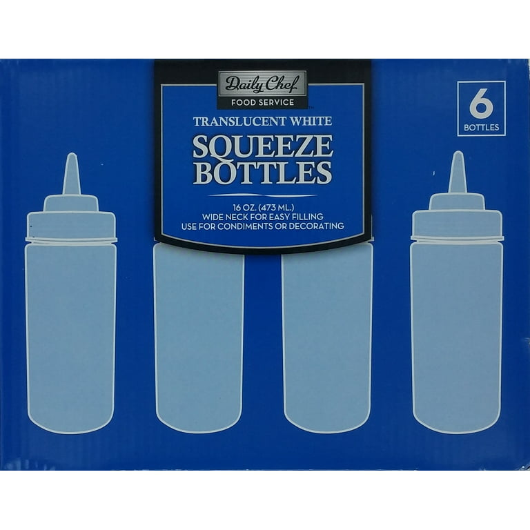 Daily Chef Translucent White Plastic Squeeze Bottles, 16 Oz, 6 Ct