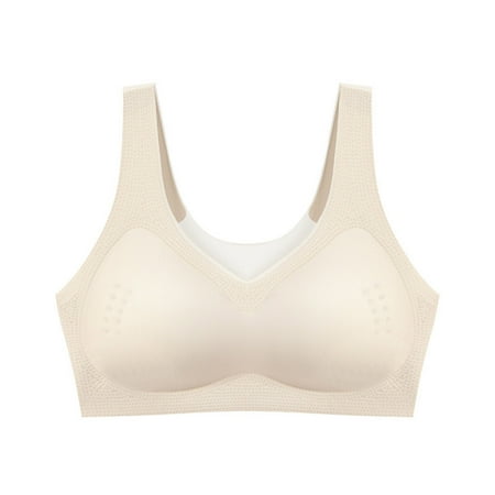 Push up Sports Bra Women Padded Bra Feature V-Neck T-Shirt Bra Style W-949 Beige M