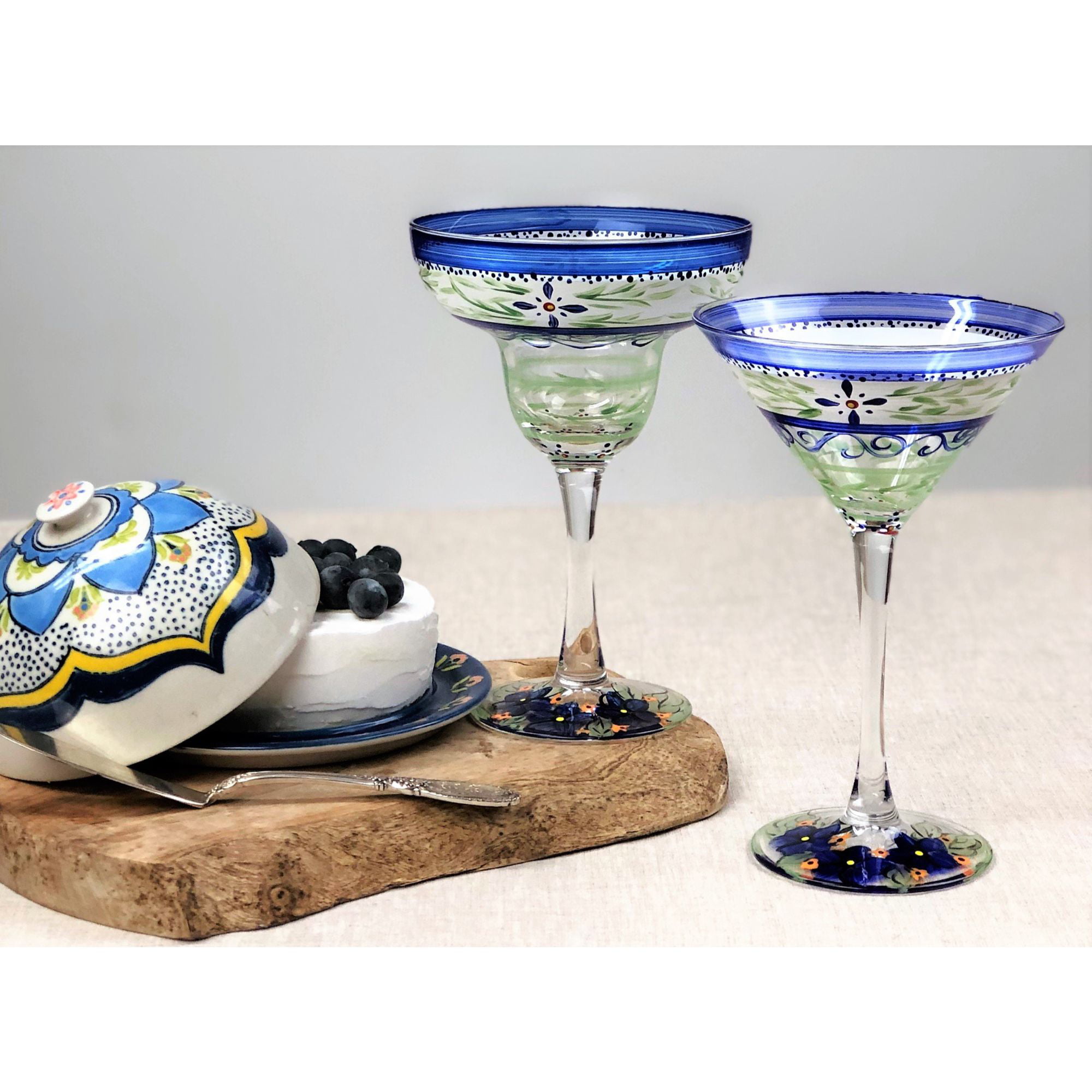 Hand painted fun Martini glasses with recipes on the bottom - set of 4