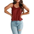 thumbnail image 2 of Women'S Sequin Tank Top Sleeveless Camisole Vest Tank Tops Shining Shirts Wine Red XL, 2 of 7