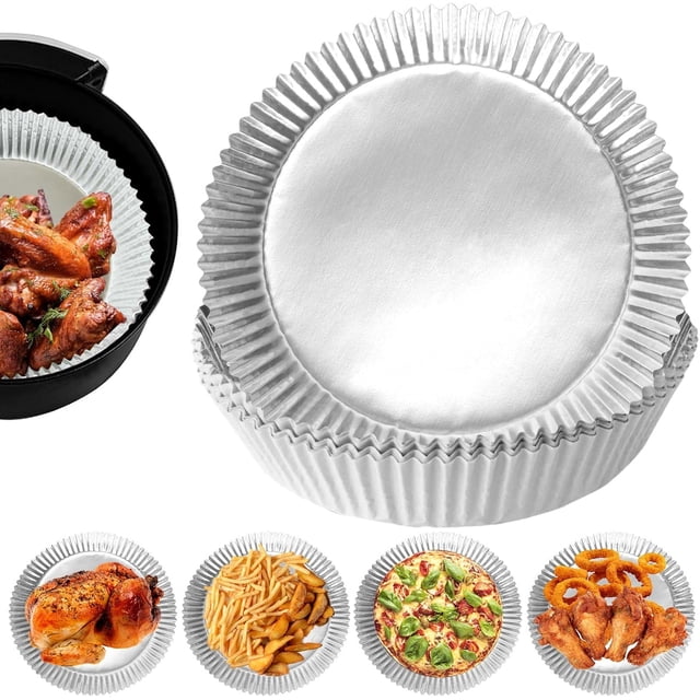 Zhuge 100 piezas de revestimiento de papel de aluminio para freidora de aire, revestimiento de papel desechable antiadherente para freidora de aire para hornear, freír,asar en microondas