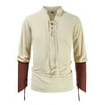 thumbnail image 3 of Fashion Long Sleeve Shirts for Mens Plus Size Solid Color Vintage Medieval Lace-up Shirt Lapel Top/shirt Save to 65% Off!, 3 of 9