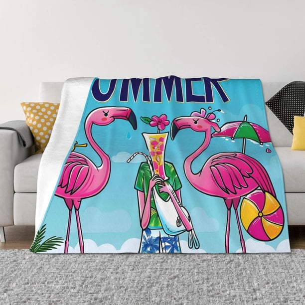 Fotbe Beach Flamingo Trio Manta de Franela con Estampado, Manta Ultrasuave para Cama, Sofá, Auto, Hipoalergénica y Antibolitas-50"x40"