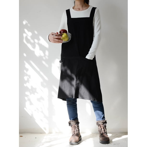 Delantales de algodón y lino para hombres y mujeres de jardinería minimalista de estilo japonés, baberos retro para el hogar