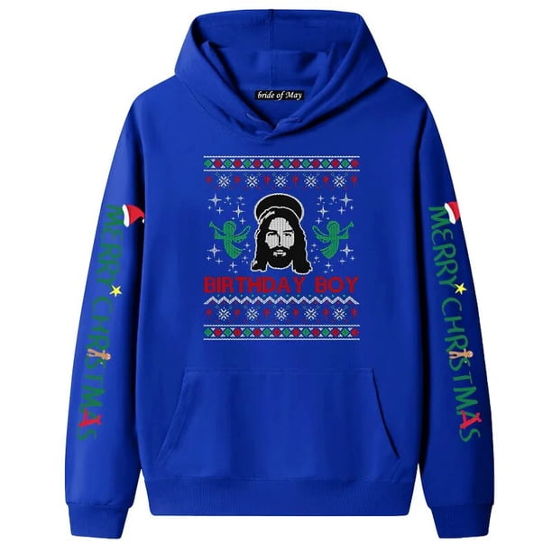 Sudaderas con capucha de dibujos animados Jesús Navidad mujer Y2k Casual estampado sudadera Otoño Invierno estilo perezoso azul holgado Sudadera con capucha ropa de moda