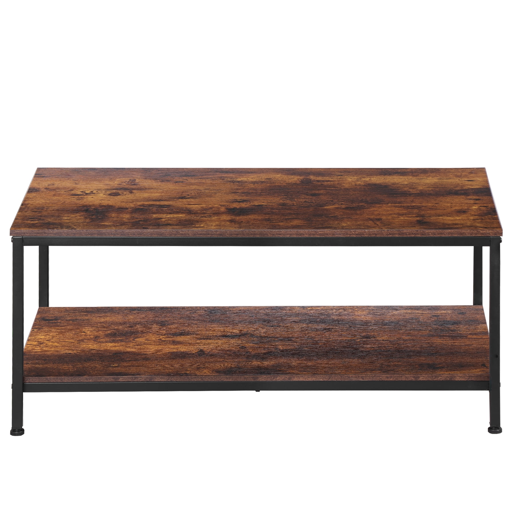HomGarden 39.4" Modern Rectangle 2-Tier Coffee Table Wood Cocktail Table Home Office, Rustic Brown