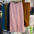 thumbnail image 3 of Falda elegante de lino y algodón para mujer, verano 2024, nueva, cintura elástica, longitud media, corte en A, holgada, con abertura lateral, 3 of 4