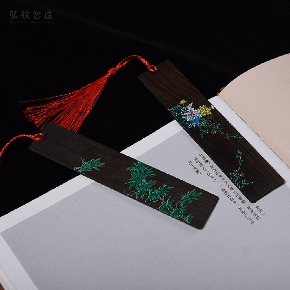 Hzzsbu 4Pcs Handmade Wooden Lotus Flower Bookmarks Color Painting Page Markers