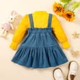 thumbnail image 5 of Odeerbi Toddler Girls Fall Winter Outfits Corduroy Skirt Set Round Neck Solid Color Long Sleeve Top + Suspender Skirt Set Toddler Clothes Blue, 5 of 9