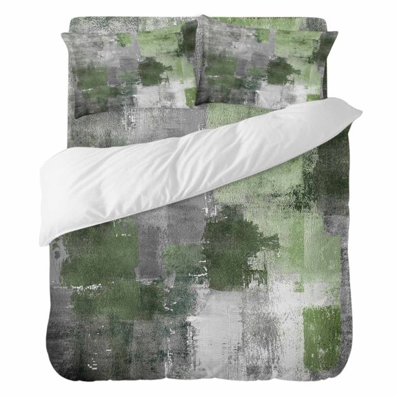 Sage Green Grey Twin Duvet Cover Set 4pcs Modern Graffiti Soft Cozy All Season Bed Sheet Set, 1 Duvet Cover 1 Sheet and 2 Pillowcases (No Comforter)