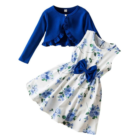 Hiijoy Toddler Girls Outfits Floral Bow Sundress with Long Sleeve Ribbed Top, Sizes 2-3T