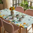 thumbnail image 3 of Easter Gnomes Table Cloths for 4 Foot Rectangle Tables, Spring Watercolor Eggs Flower Wood Grain Teal Patio Waterproof Elastic Fitted Tablecloths, Washable Rectangular Table Cover for Camping, 3 of 8