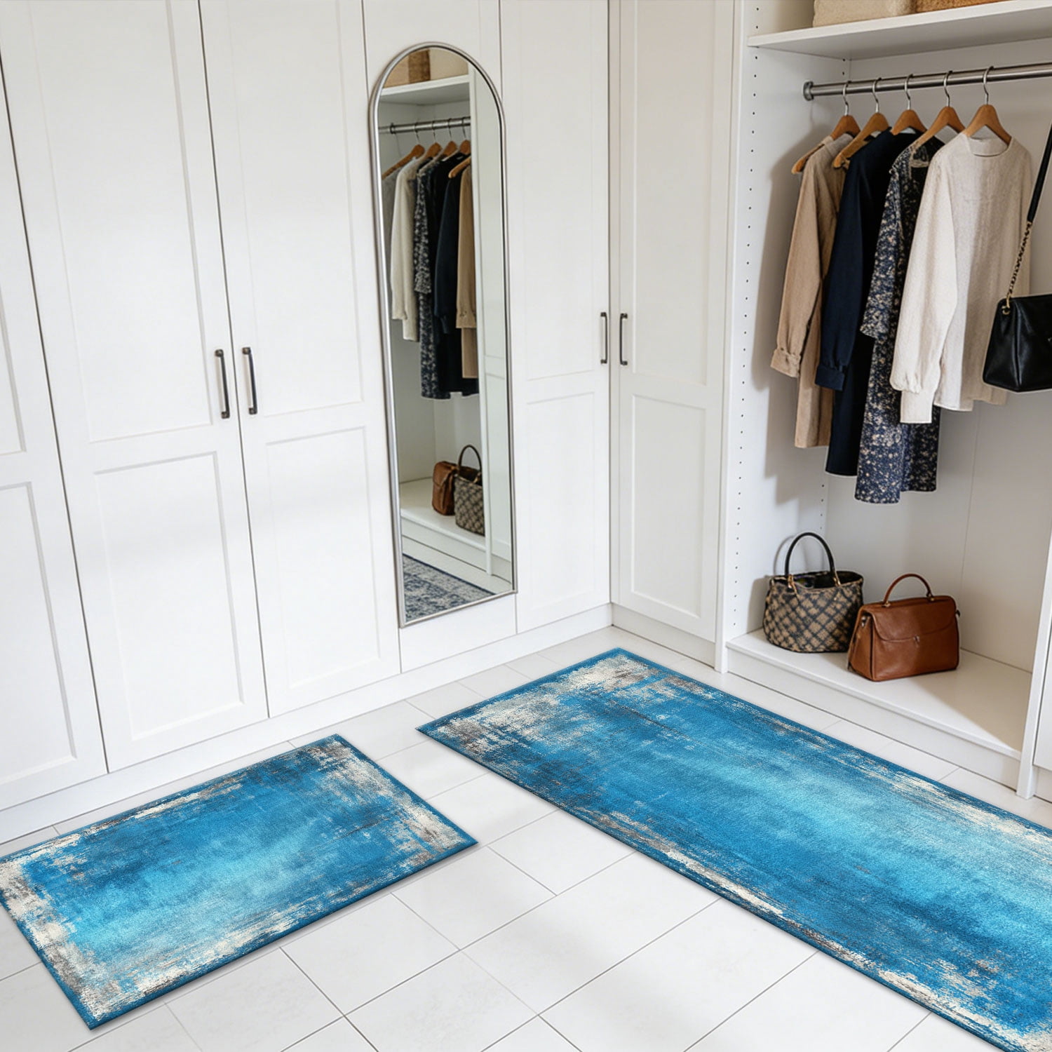 3 Piece Kitchen Rug Set, Non-Slip And Washable, Abstract Pattern Kitchen Hallway Rug, Soft And Comfortable, Suitable For Sinks, Floors, Entrances, Hallways and Bathrooms