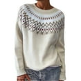 thumbnail image 3 of sususu Womens Fall Vintage Fair Isle Sweater Ethnic Argyle Sweater Colorful Long Sleeve Boat Neck Pullover Jumper Tops,A05-Beige,XXXXL, 3 of 5