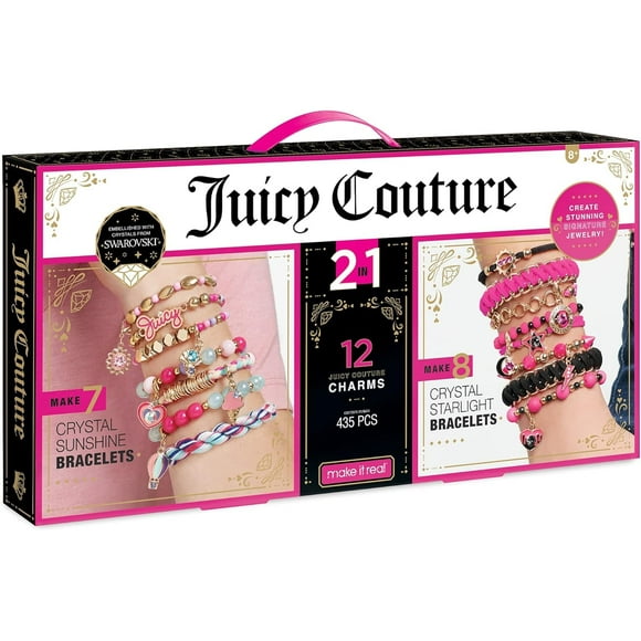 Make It Real - Juicy Couture 2 in 1 - Crystal Starlight & Crystal Sunshine Bracelet Kits Bundle - DIY Charm Bracelet Making Kit for Girls with Swarovski Crystal Charms & Beads - Makes 15 Bracelets