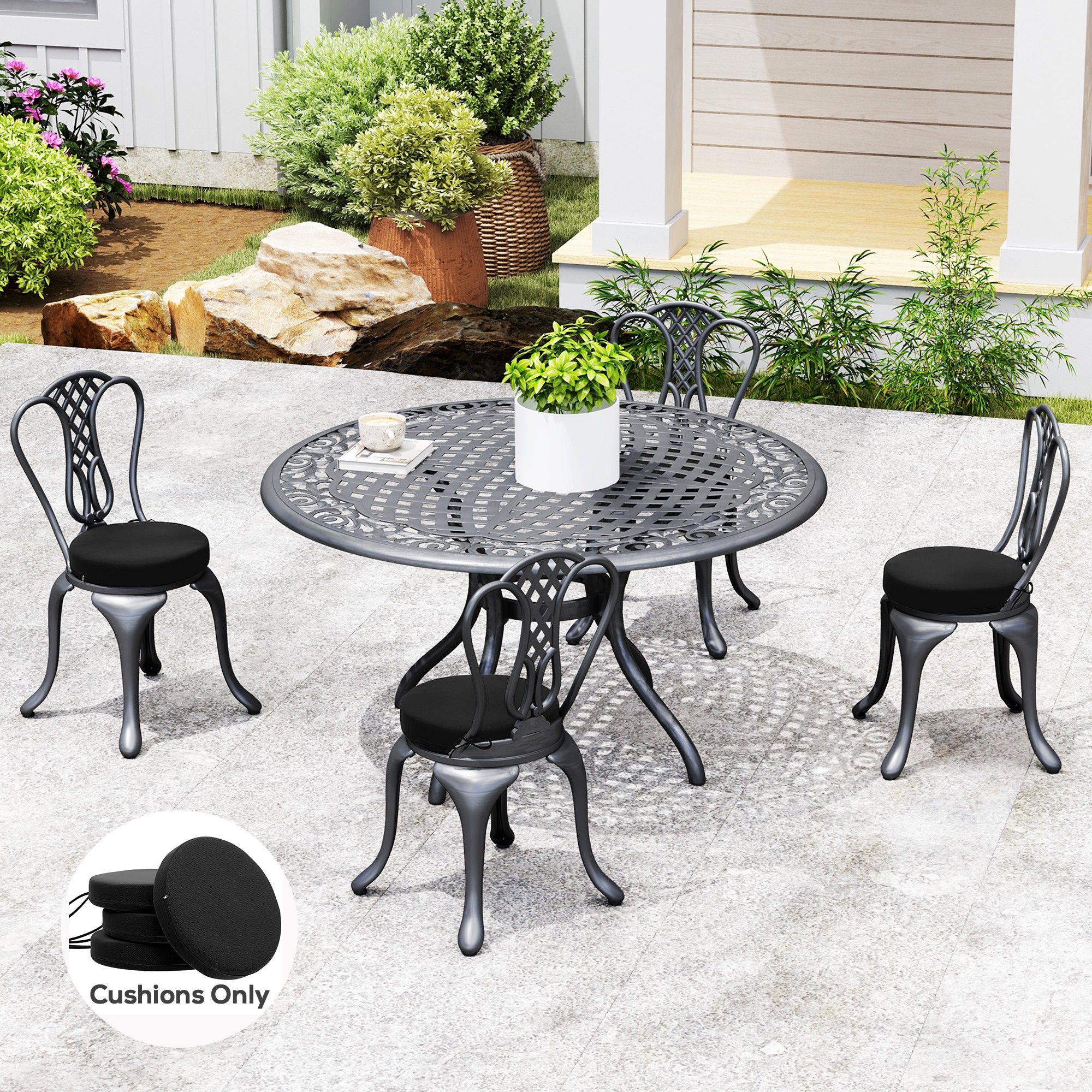 Alvantor Set of 4 Chair Cushions 3" Thick Round Seat Cushions for Dining Bistro Chairs, Machine Washable, 15" x 15", Black